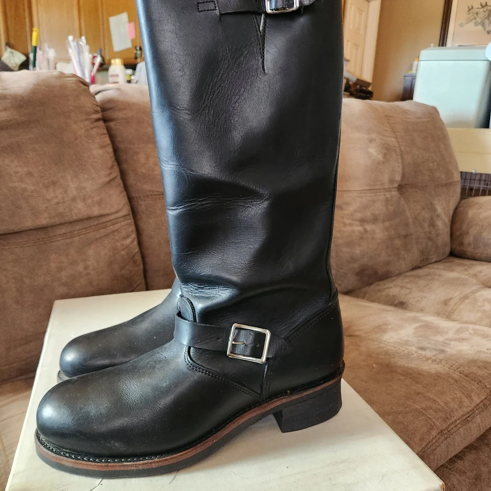 Vibram Black Leather Men's Steel Toe Motorcycle Boots